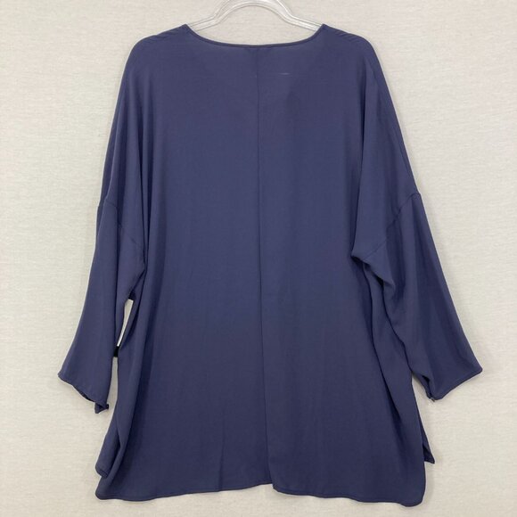 New Nic + Zoe Large Pintuck Tie Front Relaxed Flowy Popover Blouse Office Career - Picture 10 of 11